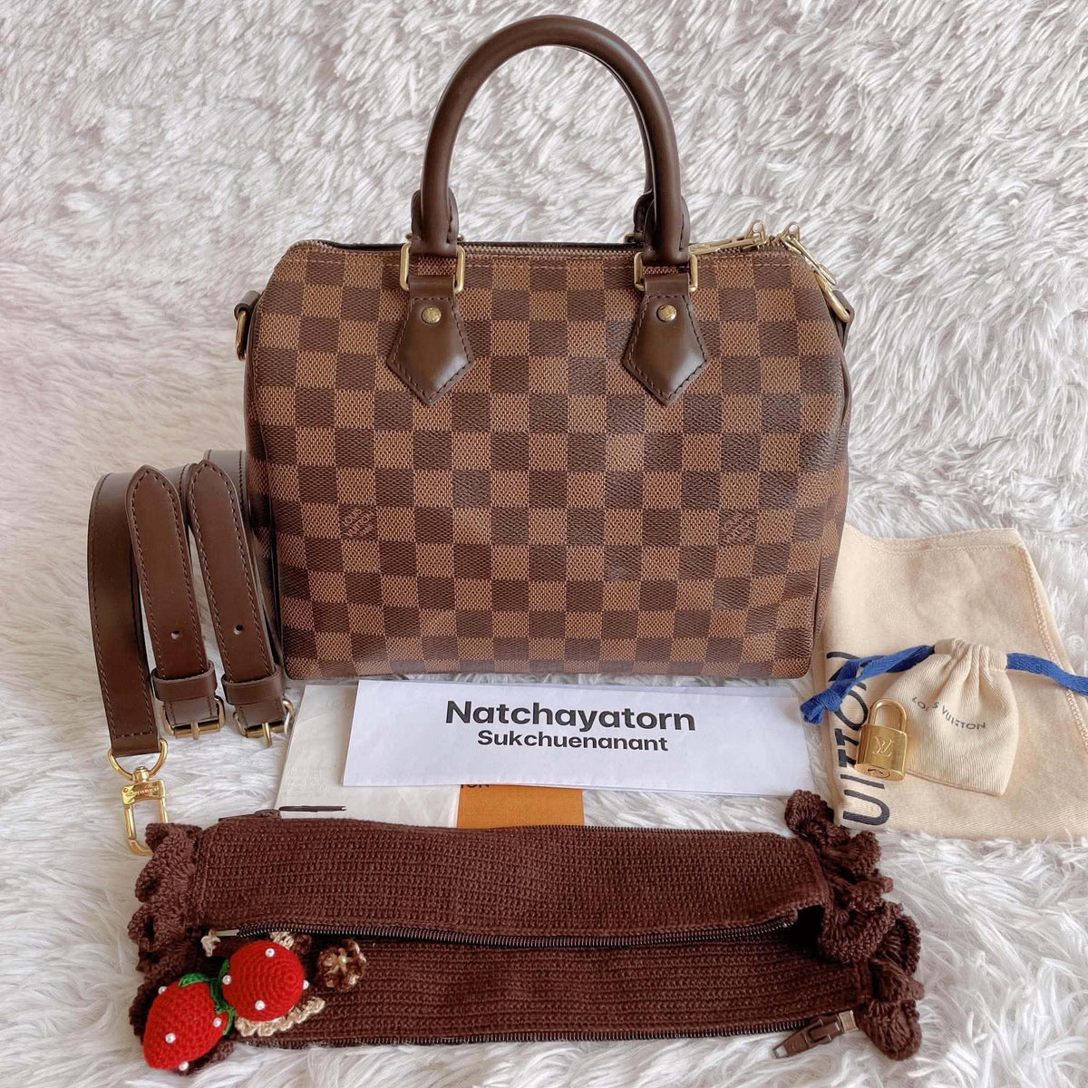 Speedy 25 damier ebene bando with dust bag and key ser