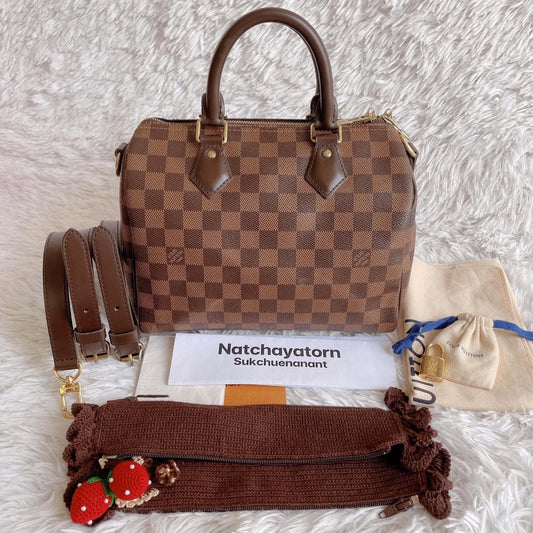 Speedy 25 damier ebene bando with dust bag and key ser