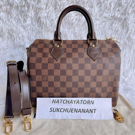 Speedy 25 damier ebene Bandouliere with strap and dust bag and key set, (DU1154)