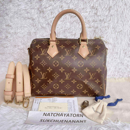 Speedy 25 monogram bandoloere with dust bag and key set mb5119