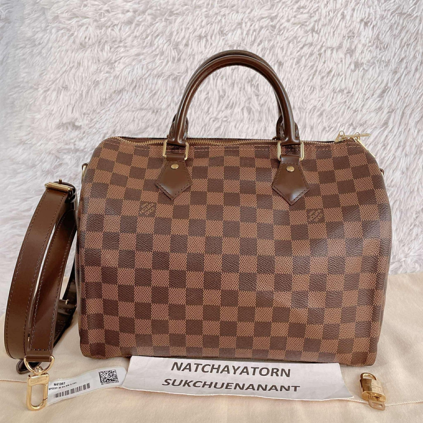 Speedy 30 damier ebene bandouliere with dust bag and key det