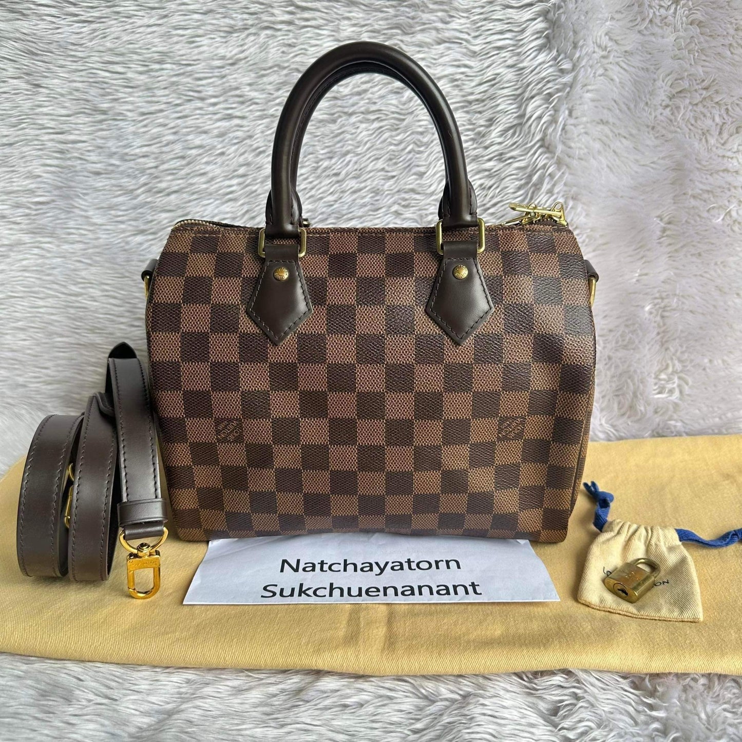 Speedy 25 damier ebene Bandouliere with dust bag and key set,(CT0189)