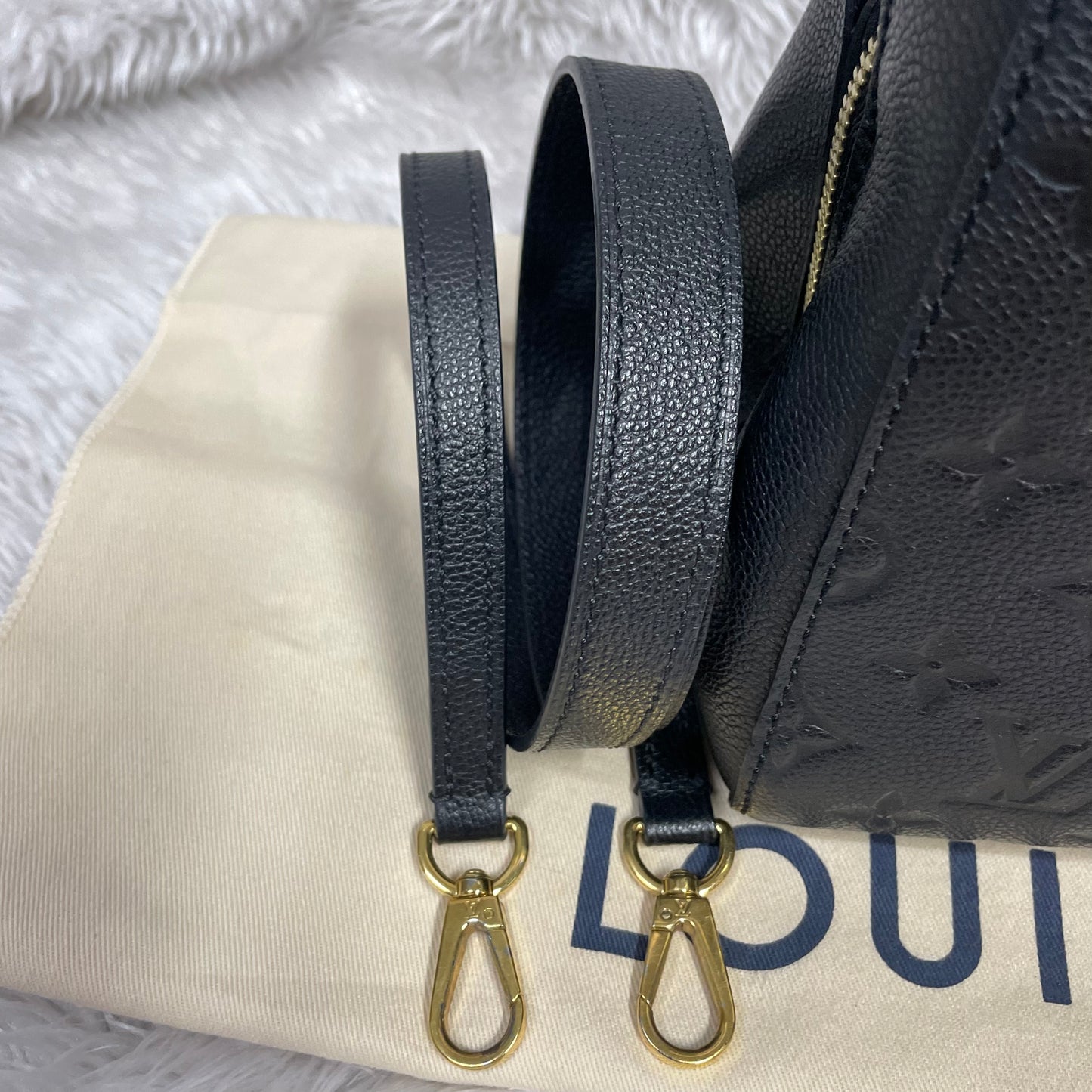 Authentic Montaigne bb noir empreinte black monogram in very excellent condition!!! (TR5106 date code) with dust bag (no key set) Payment plan available